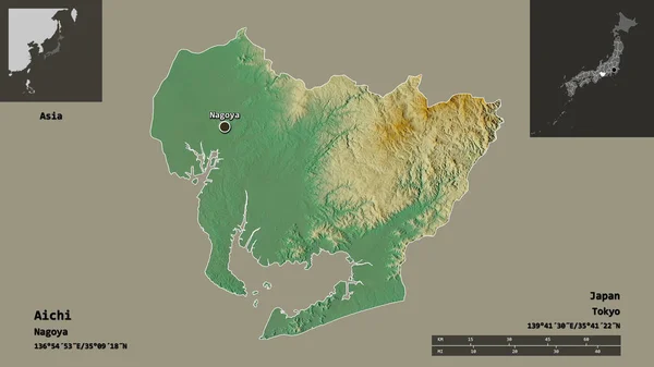 Форма Айті Префектура Японії Столиця Масштаб Відстаней Превью Етикетки Карта — стокове фото