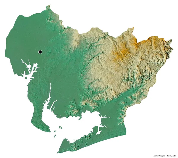 日本爱知县爱知的形状 其首都被白色背景隔离 地形浮雕图 3D渲染 — 图库照片