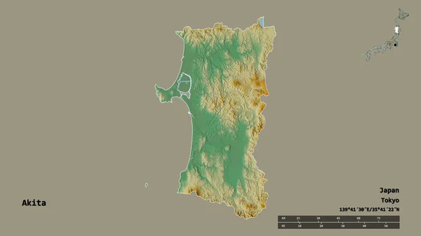 Forma Akita Prefettura Del Giappone Con Sua Capitale Isolata Uno — Foto Stock