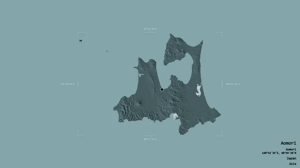 日本青森县的一个地区 在一个地理参考方块中被隔离在坚实的背景下 彩色高程图 3D渲染 — 图库照片