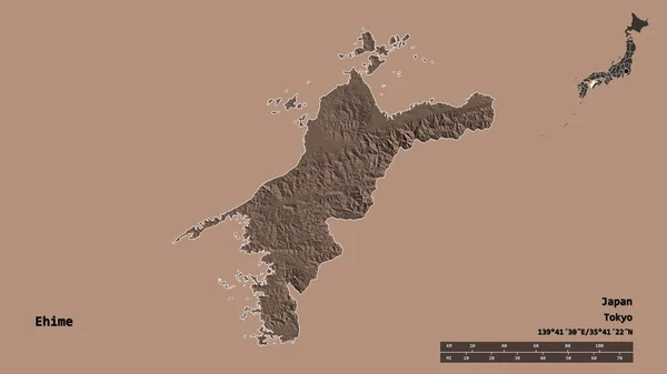 Forma Ehime Prefectura Japón Con Capital Aislada Sobre Fondo Sólido — Foto de Stock