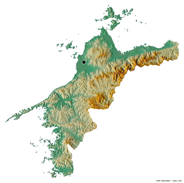 Shape Ehime Prefecture Japan Its Capital Isolated White Background Topographic — Stock Photo, Image