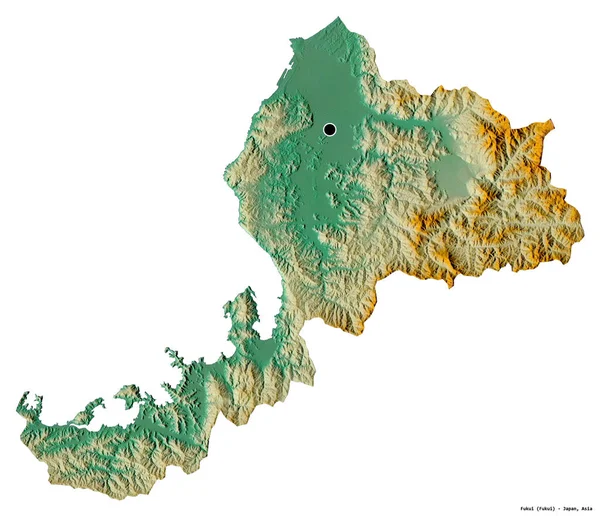 Форма Фукуи Префектуры Японии Столицей Изолированной Белом Фоне Топографическая Карта — стоковое фото