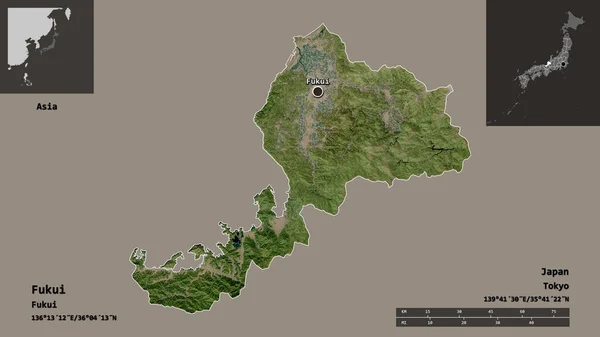 Alakja Fukui Prefektúra Japán Főváros Távolsági Skála Előnézet Címkék Műholdas — Stock Fotó