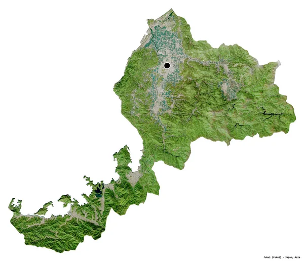 Kształt Fukui Prefektury Japonii Stolicą Odizolowaną Białym Tle Zdjęcia Satelitarne — Zdjęcie stockowe