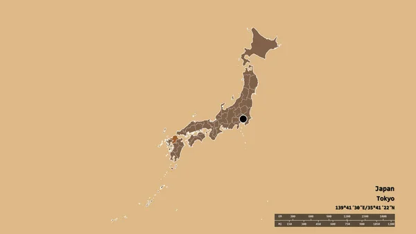 일본의 형태와 중심의 그리고 후쿠오카 지역이었다 라벨이요 패턴이 텍스처 렌더링 — 스톡 사진