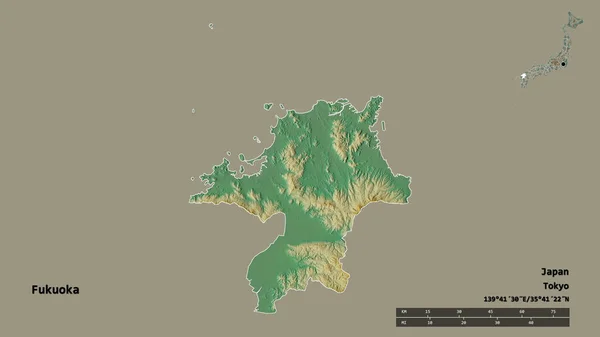 Forma Fukuoka Prefectura Japón Con Capital Aislada Sobre Fondo Sólido — Foto de Stock