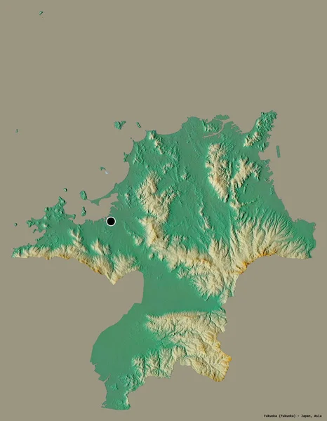 Tvar Fukuoka Prefektura Japonska Jeho Hlavním Městem Izolované Pevném Barevném — Stock fotografie