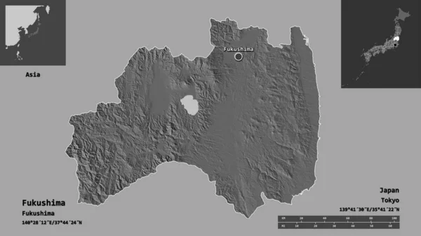 Forma Fukushima Prefettura Del Giappone Sua Capitale Scala Distanza Anteprime — Foto Stock