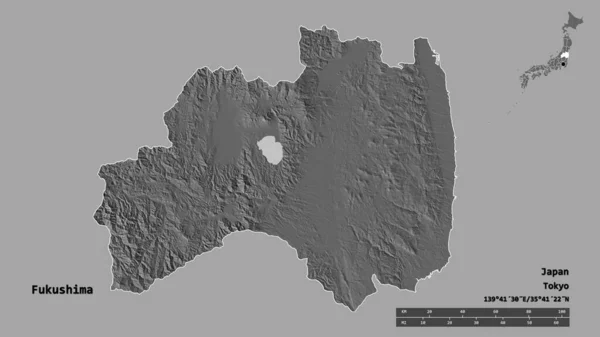 Форма Фукусимы Префектуры Японии Столицей Изолированной Прочном Фоне Дистанционный Масштаб — стоковое фото