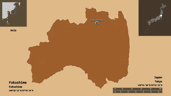 Forma Fukushima Prefectura Japón Capital Escala Distancia Vistas Previas Etiquetas — Foto de Stock
