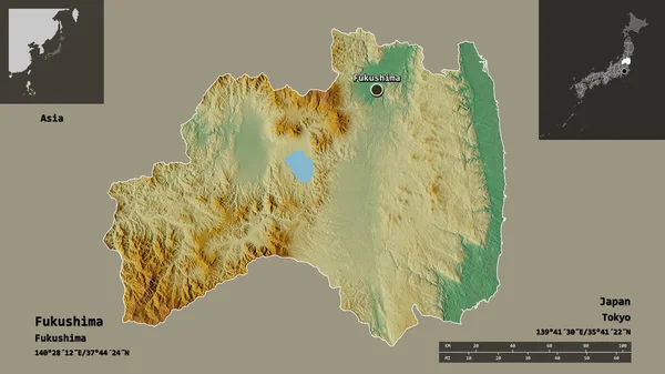 Forma Fukushima Prefectura Japón Capital Escala Distancia Vistas Previas Etiquetas — Foto de Stock