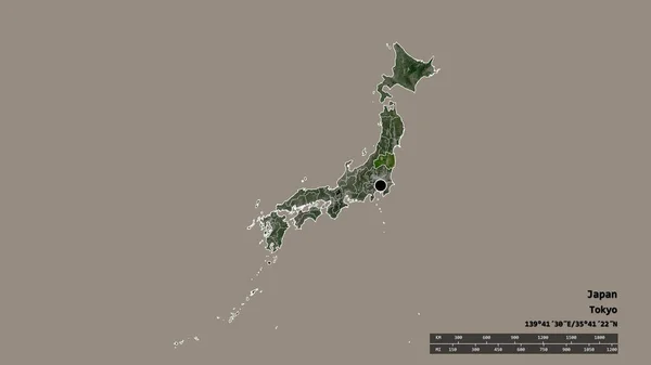Desaturated Shape Japan Its Capital Main Regional Division Separated Fukushima — Stock Photo, Image