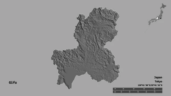 Form Von Gifu Präfektur Von Japan Mit Seiner Hauptstadt Isoliert — Stockfoto