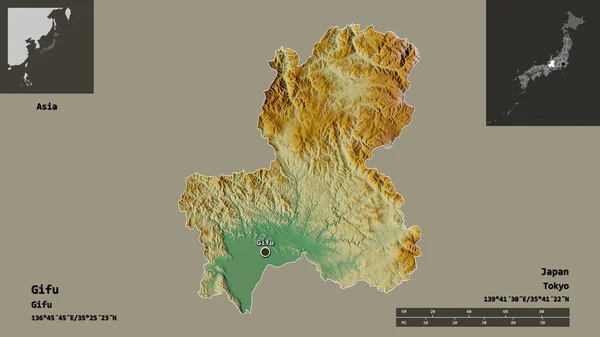 Forma Gifu Prefectura Japón Capital Escala Distancia Vistas Previas Etiquetas — Foto de Stock