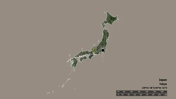 岐阜県を分離し 日本の荒廃した姿 ラベル 衛星画像 3Dレンダリング — ストック写真