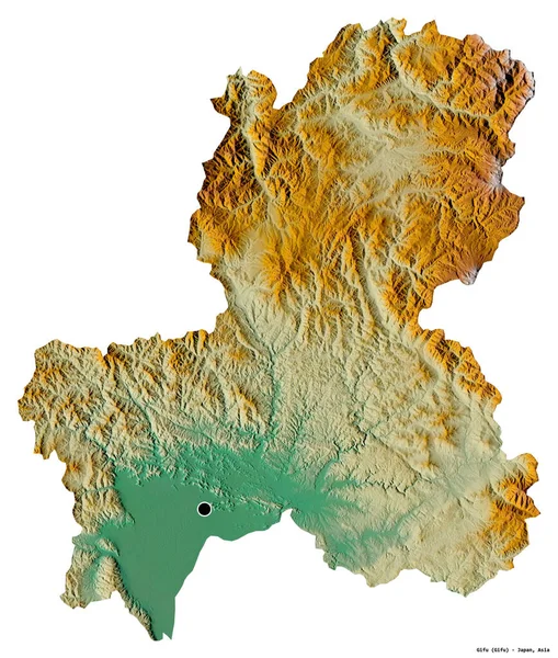 Форма Гіфу Префектура Японії Столицею Ізольованою Білому Тлі Карта Рельєфу — стокове фото