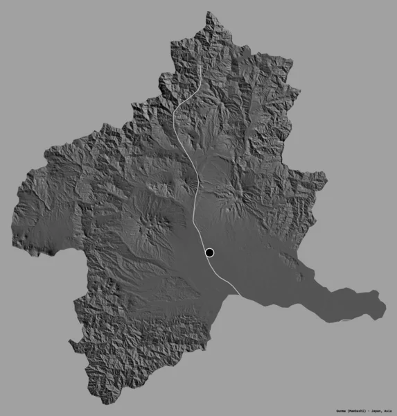 日本の群馬県の形をしっかりとした色の背景に資本が隔離されています 標高マップ 3Dレンダリング — ストック写真