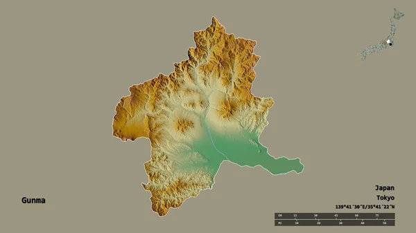 Forma Gunma Prefectura Japón Con Capital Aislada Sobre Fondo Sólido — Foto de Stock