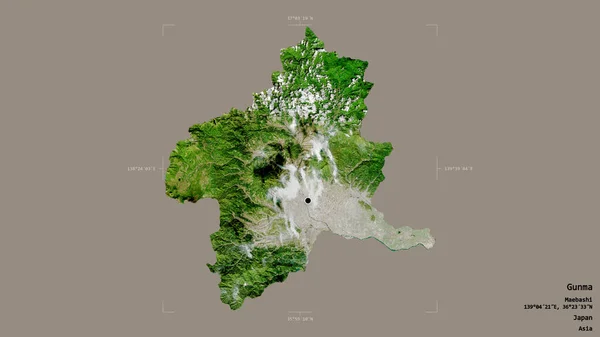 日本的贡马地区 在一个地理参考方块中被隔离在坚实的背景下 卫星图像 3D渲染 — 图库照片