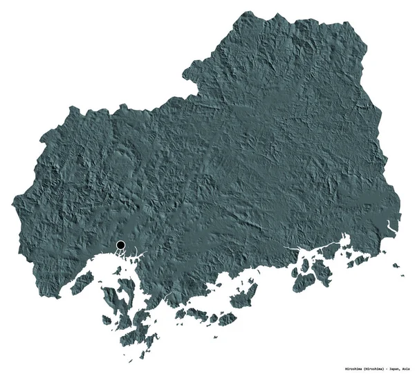 Kształt Hiroszimy Prefektury Japonii Stolicą Odizolowaną Białym Tle Kolorowa Mapa — Zdjęcie stockowe