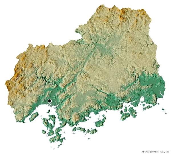 Форма Хиросимы Префектуры Японии Столицей Изолированной Белом Фоне Топографическая Карта — стоковое фото