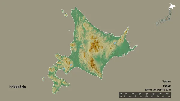 Форма Хоккайдо Району Японії Столицею Ізольованою Твердому Тлі Масштаб Відстаней — стокове фото