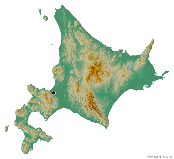 Форма Хоккайдо Округ Японии Столицей Изолированы Белом Фоне Топографическая Карта — стоковое фото