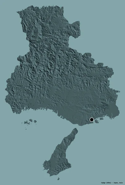 日本の兵庫県の形で その首都はしっかりとした色の背景に隔離されています 色の標高マップ 3Dレンダリング — ストック写真