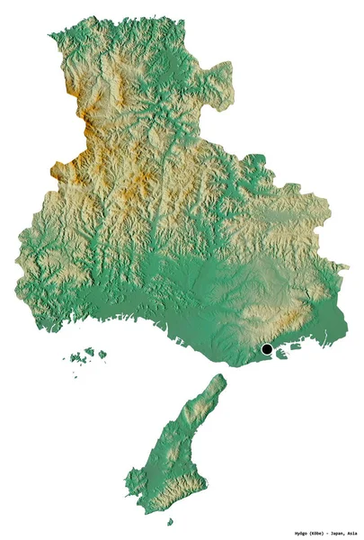 日本兵库县的形状 其首都被白色背景隔离 地形浮雕图 3D渲染 — 图库照片