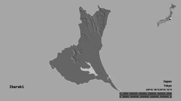 Forma Ibaraki Prefettura Del Giappone Con Sua Capitale Isolata Uno — Foto Stock