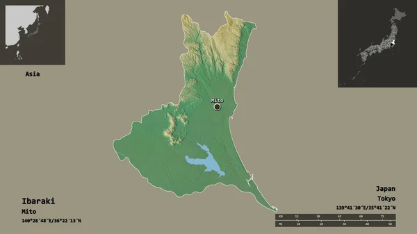 Ibaraki Alakja Japán Prefektúrája Fővárosa Távolsági Skála Előnézet Címkék Topográfiai — Stock Fotó