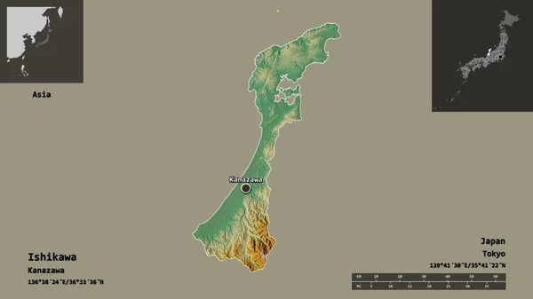 Formen Til Ishikawa Prefekturet Japan Hovedstaden Avstandsskala Forhåndsvisninger Etiketter Topografisk – stockfoto