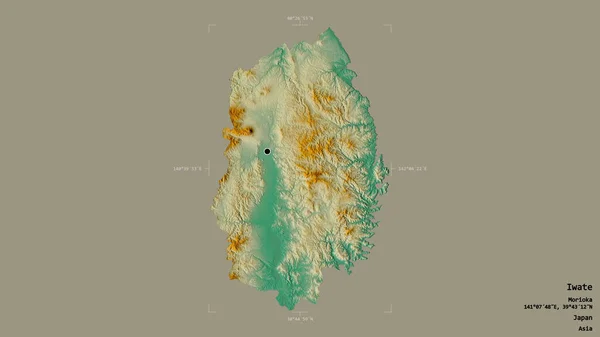 日本岩手县岩手县的一个地区 在一个地理参考方块中被隔离在坚实的背景下 地形浮雕图 3D渲染 — 图库照片