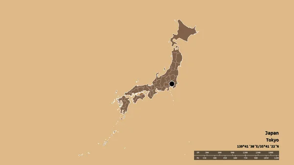 Japán Kiszáradt Alakja Fővárosával Regionális Körzetével Szétválasztott Kagawa Területtel Címkék — Stock Fotó