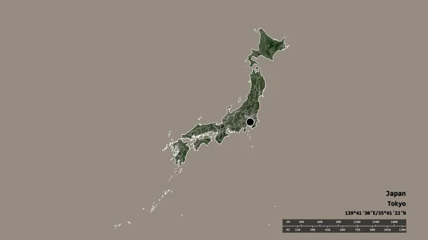 일본의 분할과 가가와 지역을 황폐화 일본의 모습이었다 라벨이요 렌더링 — 스톡 사진