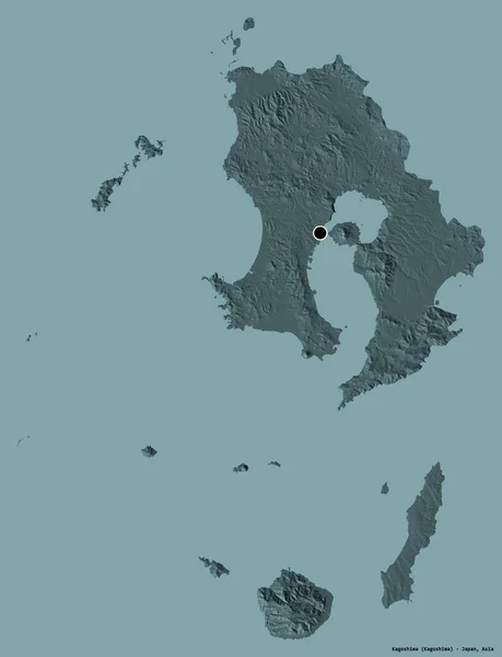 日本鹿儿岛的形状 其首都以纯色背景隔离 彩色高程图 3D渲染 — 图库照片