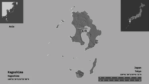 Forma Kagoshima Prefectura Japón Capital Escala Distancia Vistas Previas Etiquetas —  Fotos de Stock