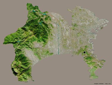 Japonya 'nın başkenti Kanagawa' nın katı renk arkaplanı ile izole edilmiş hali. Uydu görüntüleri. 3B görüntüleme