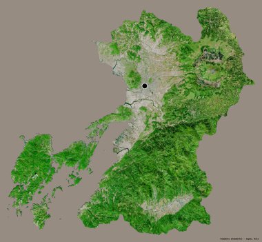 Japonya 'nın başkenti Kumamoto' nun katı renk arkaplanı ile izole edilmiş hali. Uydu görüntüleri. 3B görüntüleme