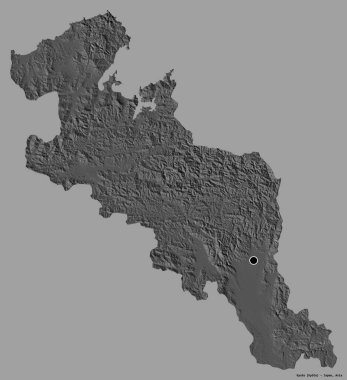 Japonya 'nın şehir merkezi Kyoto' nun şekli, başkenti katı bir renk arkaplanı ile izole edilmiştir. Çift seviyeli yükseklik haritası. 3B görüntüleme