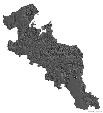 Japonya 'nın başkenti Kyoto' nun beyaz arka planda izole edilmiş hali. Çift seviyeli yükseklik haritası. 3B görüntüleme