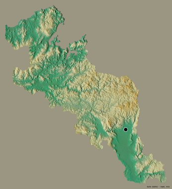 Japonya 'nın şehir merkezi Kyoto' nun şekli, başkenti katı bir renk arkaplanı ile izole edilmiştir. Topografik yardım haritası. 3B görüntüleme