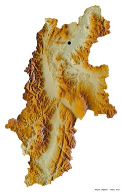 Japonya 'nın başkenti Nagano' nun beyaz arka planda izole edilmiş hali. Topografik yardım haritası. 3B görüntüleme