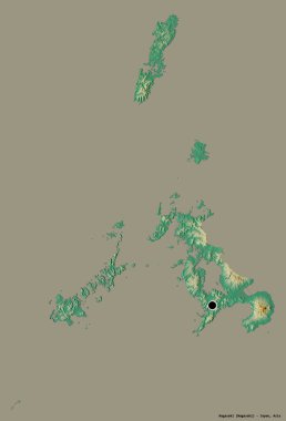Japonya 'nın başkenti Nagasaki' nin şekli, katı bir renk arkaplanı ile izole edilmiştir. Topografik yardım haritası. 3B görüntüleme