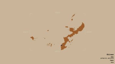 Okinawa bölgesi, Japonya ili, jeoreferatlı bir sınır kutusunda sağlam bir arka planda izole edilmiş. Etiketler. Desenli dokuların bileşimi. 3B görüntüleme