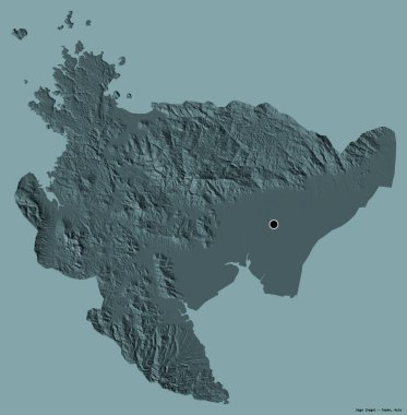 Japonya 'nın başkenti Saga' nın katı renk arkaplanı ile izole edilmiş hali. Renkli yükseklik haritası. 3B görüntüleme
