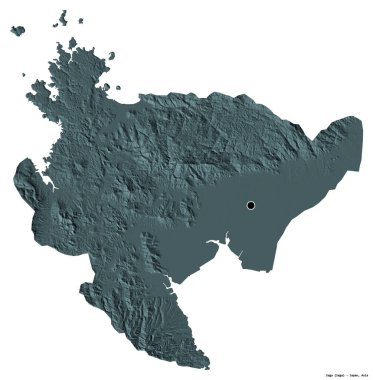 Japonya 'nın başkenti Saga' nın beyaz arka planda izole edilmiş hali. Renkli yükseklik haritası. 3B görüntüleme