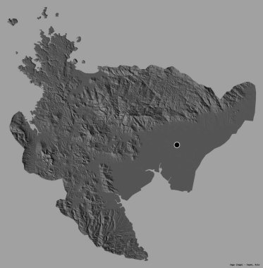 Japonya 'nın başkenti Saga' nın katı renk arkaplanı ile izole edilmiş hali. Çift seviyeli yükseklik haritası. 3B görüntüleme