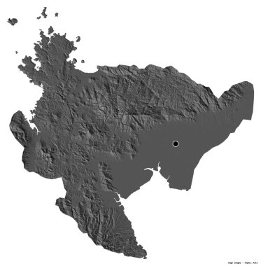 Japonya 'nın başkenti Saga' nın beyaz arka planda izole edilmiş hali. Çift seviyeli yükseklik haritası. 3B görüntüleme